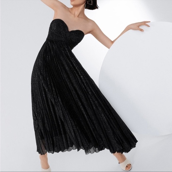Nwt Maria Lucia Hohan Venus Strapless Metallic Plisse Midi Dress - Size 8 - Picture 1 of 16